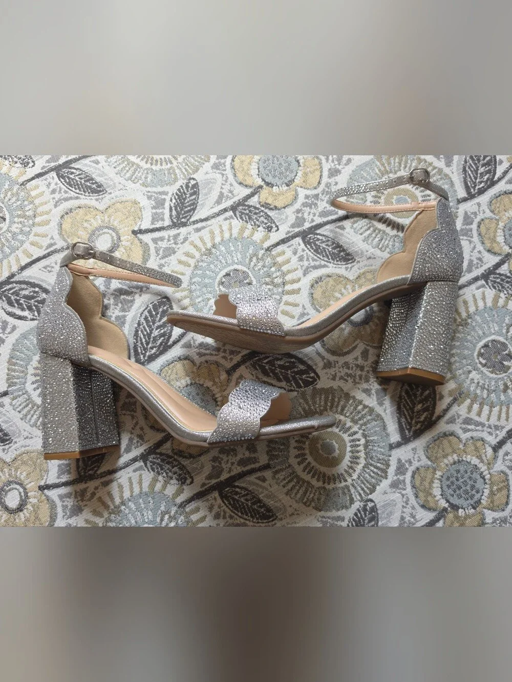 Kelly & Katie Silver Scalloped Ankle-Strap Wide Width Block Heels